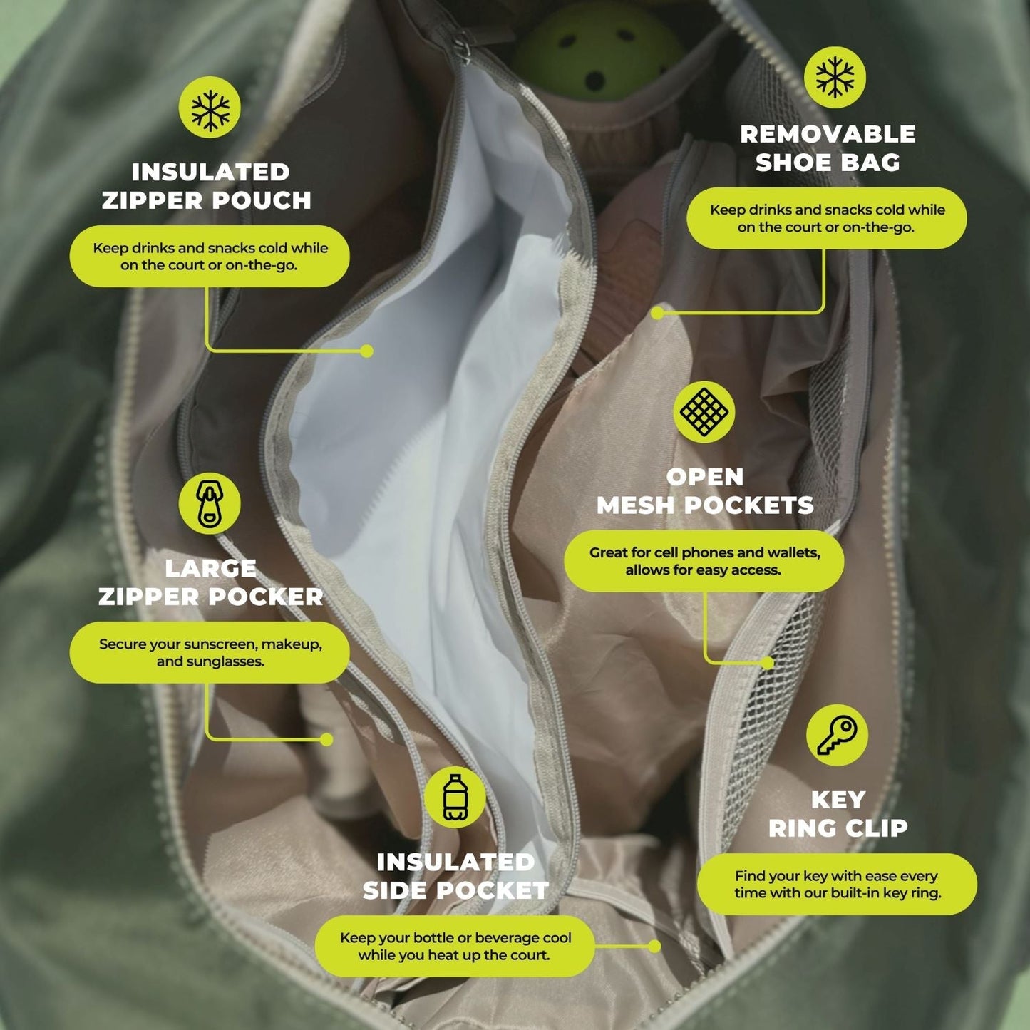 3-in-1 Pickleball Bag – Tote, Crossbody, Backpack | Green
