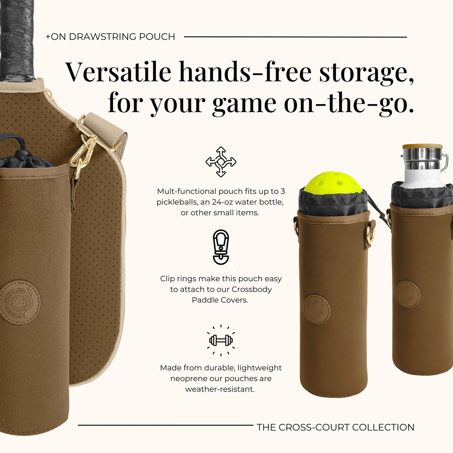 Pickleball Paddle Cover and Accessories Gift Set - Brown